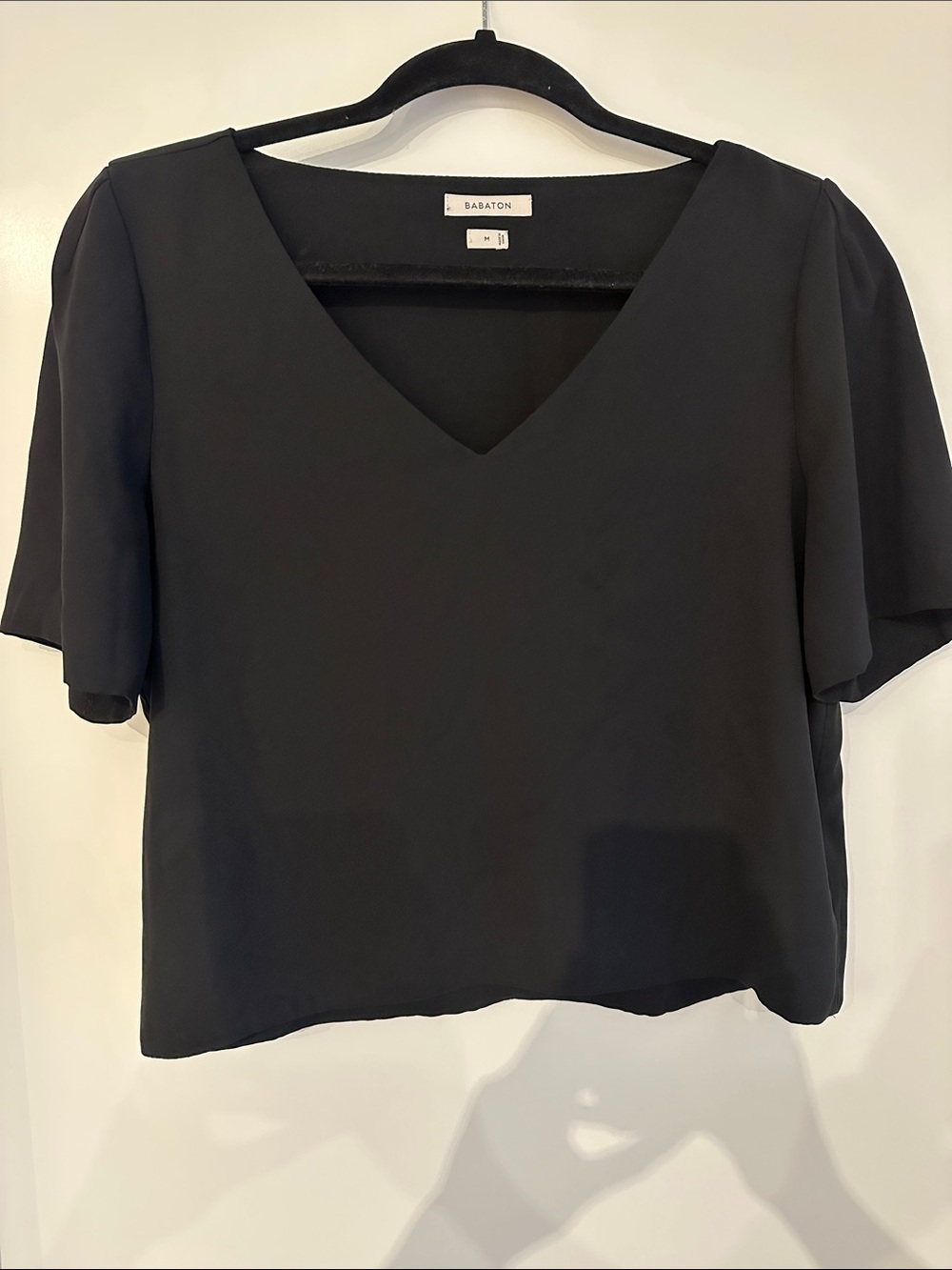 Babaton Black V-Neck Flutter Sleeve Top